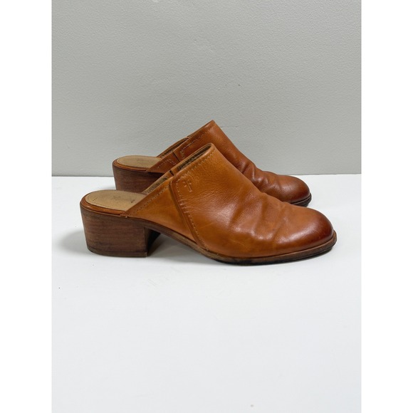 Frye Shoes - Frye Cleaire Leather Mules 8 Cognac Classic Block Heel Slip On Western Boho